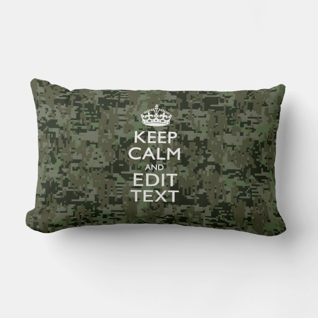 Cojín Lumbar Tu Camuflaje Digital de Texto Woodland Mantén La C (Anverso)