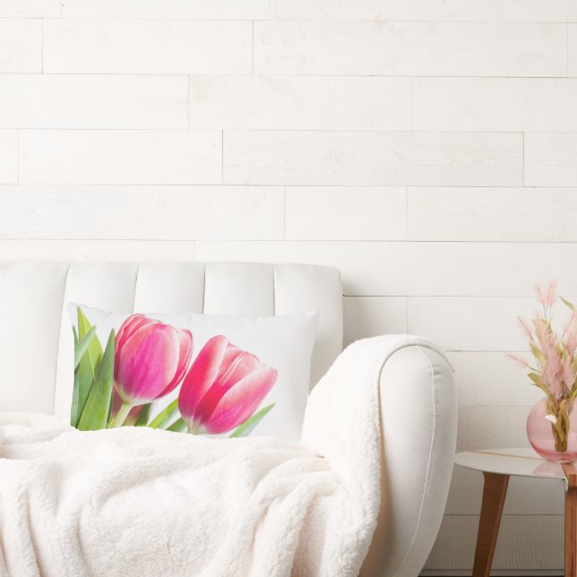 Cojín Lumbar Tulipanes rosados con foto de hojas verdes (Sofá)