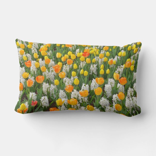 COJÍN LUMBAR "TULIPS MARIGOLD & YELLOW CON HYACINTHS BLANCOS" (Reverso )