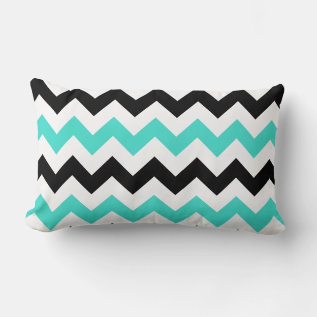 Cojín Lumbar Turquesa Blanco Negro Zigzag (Anverso)