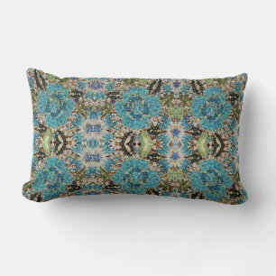 Cojín Lumbar turquesa de plata gris verde azulado bohemio azul