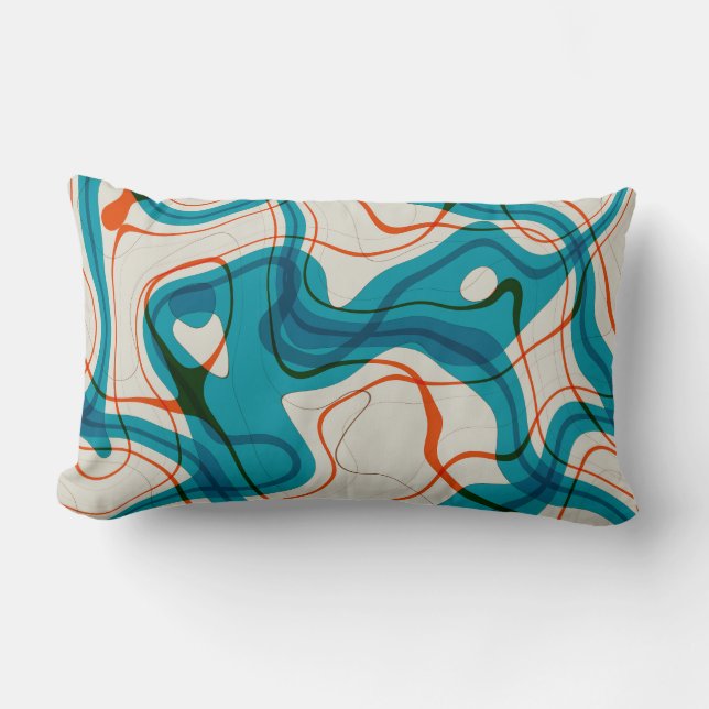 Cojín Lumbar Turquesa y Red Swirls (Anverso)