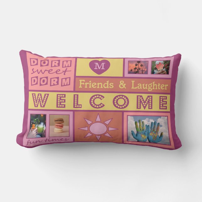Cojín Lumbar TUS FOTOS y habitación dormitorio MONOGRAM tiran a (Anverso)