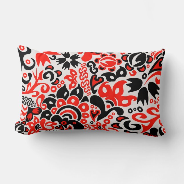 Cojín Lumbar Ukrainian ethnic folk art floral pattern absrtact  (Anverso)