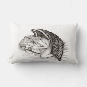 Cojín Lumbar Un ángel dormido, diseño negro y blanco