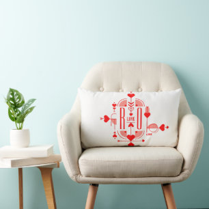 Cojín Lumbar Un diseño de monograma inicial moderno y romántico