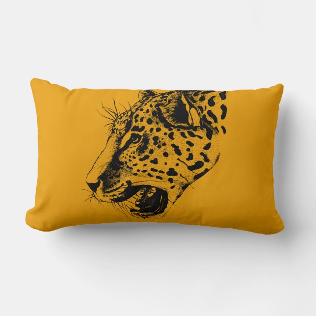 Cojín Lumbar Un Ilustracion de leopardo negro y amarillo dibuja (Anverso)