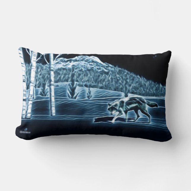 Cojín Lumbar Un lobo en la nieve (Anverso)