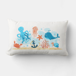 Cojín Lumbar Un mundo submarino. Acuático. Vida marina