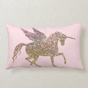Cojín Lumbar Unicornio Pegaso Caballo Brillante Destello Dorado