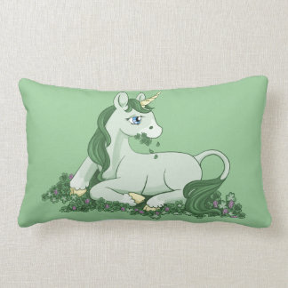 Cojín Lumbar Unicornio verde lindo del trébol