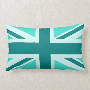 Cojín Lumbar Union Jack 2 de turquesa y verde azulado