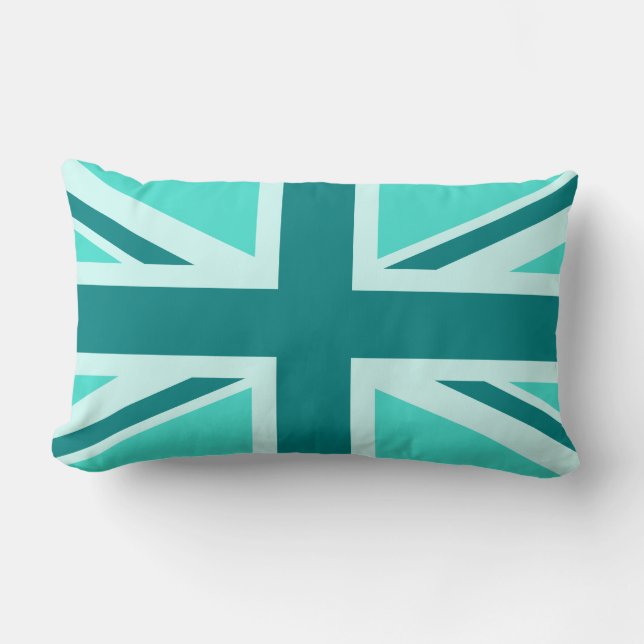 Cojín Lumbar Union Jack 2 de turquesa y verde azulado (Anverso)