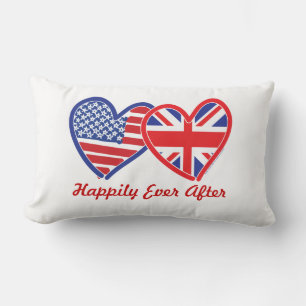 Cojín Lumbar Union Jack/Corazones USA Felices para Siempre