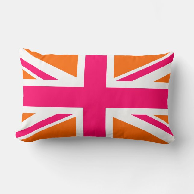 Cojín Lumbar Union Jack naranja y rosa (Anverso)