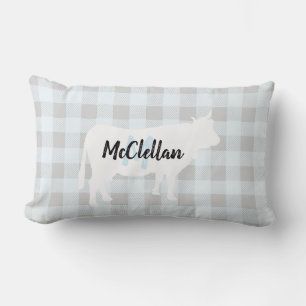 Cojín Lumbar Vaca Rustic Blue Buffalo Check   Monograma