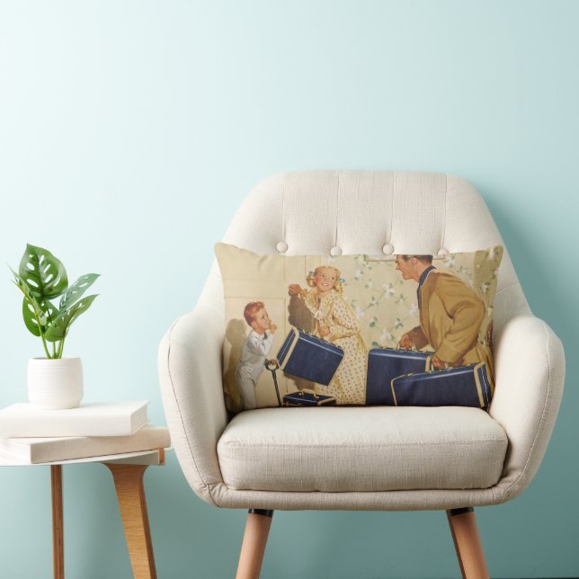 Cojín Lumbar Vacaciones familiares, papá, niños y maletas (Silla)