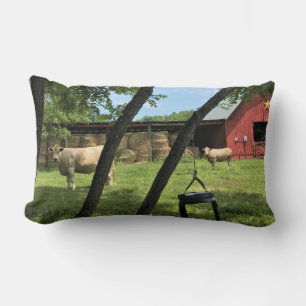 Cojín Lumbar Vacas y granjas, impresión rural de lienzo en Caro