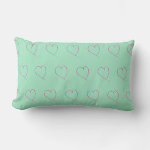 Cojín Lumbar Valentines Heart Doodle Light Seafoam Green Pink