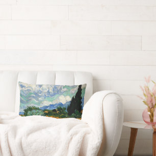 Cojín Lumbar Van Gogh - Wheatfield con un árbol ciprés