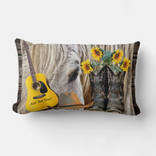 Cojín Lumbar Vaquero Caballo Boots Gorra Vaquero Guitar Sunflow