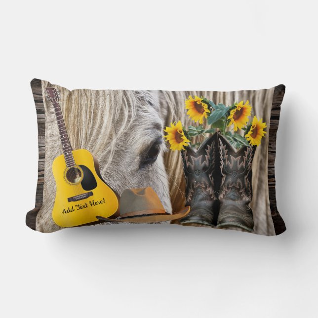 Cojín Lumbar Vaquero Caballo Boots Gorra Vaquero Guitar Sunflow (Anverso)