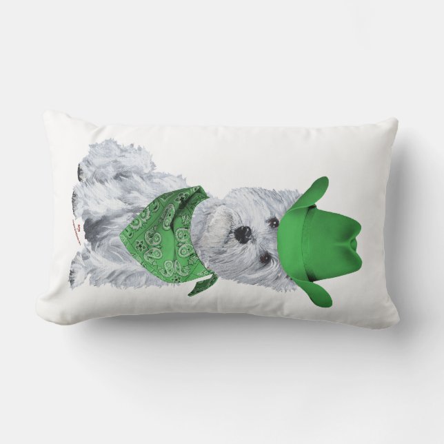 Cojín Lumbar Vaquero Westie en Verde (Anverso)