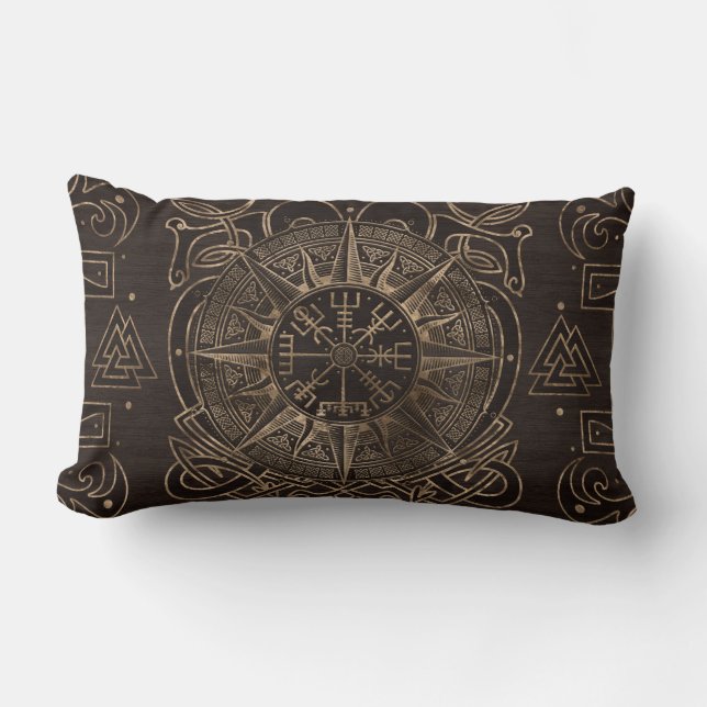 Cojín Lumbar Vegvisir - Ornamento de brújula viking (Anverso)