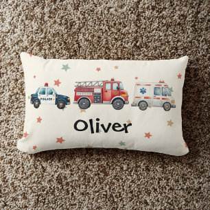 Cojín Lumbar Vehículos de Emergencia en Acuarela Adorable