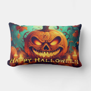 Cojín Lumbar Velas de calabaza brillantes Árboles retorcidos Ar