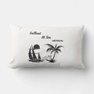 Cojín Lumbar Velero en el mar con palmera – Playa tropical
