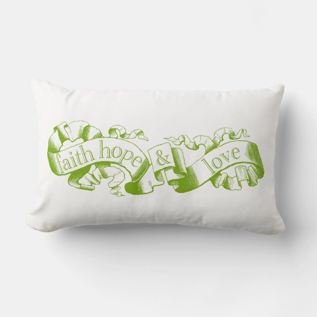 Cojín Lumbar Verde 1 Corintios 13 Fe Esperanza Amor Pillow (Anverso)