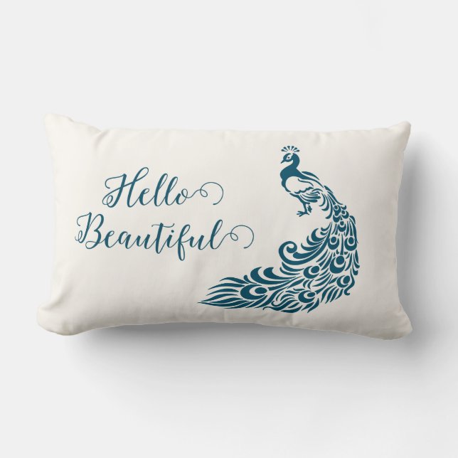 Cojín Lumbar Verde azulado Peacock Negrita Diseño Art Decó (Anverso)