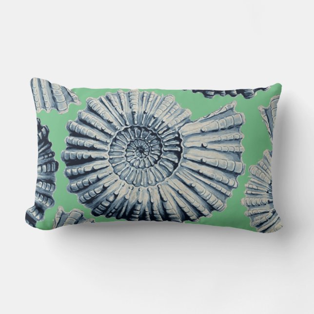 Cojín Lumbar Verde de mar de los Seashells del espiral del gris (Anverso)