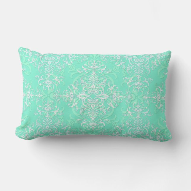 Cojín Lumbar Verde menta pálido doble damasco (Anverso)