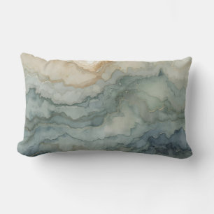 Cojín Lumbar Verde Salvia Azul Polvoriento Beige Olas Abstracta