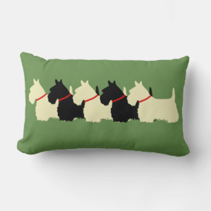 Cojín Lumbar Verde salvia / negro/trigo/ perro Terrier escocés
