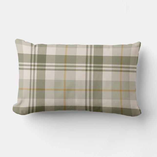 Cojín Lumbar Verde Salvia Plaid Neutro (Anverso)