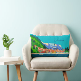 Cojín Lumbar Viaje al Ilustracion de Varenna Lake Como Italia