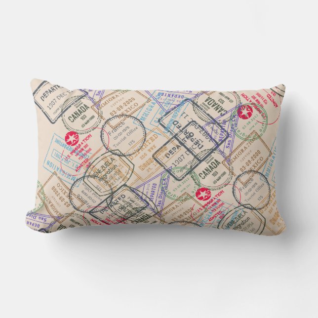 Cojín Lumbar Viajes de sellos de pasaporte (Anverso)