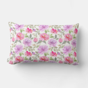 Cojín Lumbar Vibra Fresca de Primavera: Diseño Floral Rosa y Pú