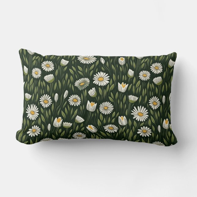 Cojín Lumbar Vibrant Daisy Pattern with Lush Green Accents (Anverso)