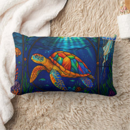 Cojín Lumbar Vibrant Stained Glass Sea Turtle Ocean Design