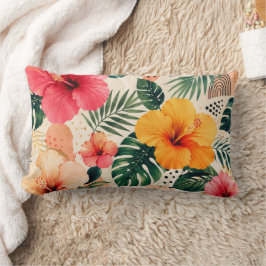 Cojín Lumbar Vibrante patrón floral de hibisco tropical sin cos