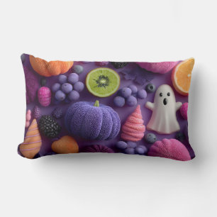 Cojín Lumbar Vibrantes dulces de Halloween y fruta de color