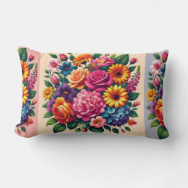 Cojín Lumbar Vibrantes Zinnias y diseño floral Cosmos