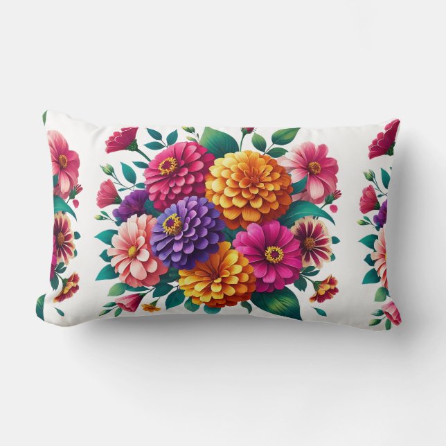 Cojín Lumbar Vibrantes Zinnias y diseño floral Cosmos (Anverso)