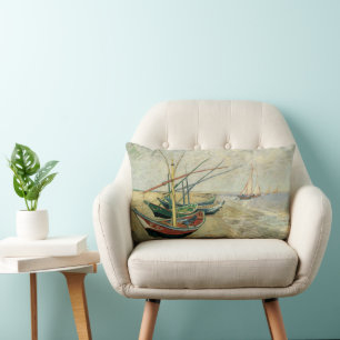 Cojín Lumbar Vincent van Gogh - Barcas de Pesca en la Playa