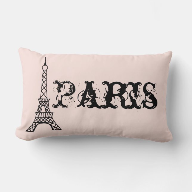 Cojín Lumbar Viñeta rosa París Eiffel Torre Pillow (Anverso)