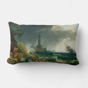 Cojín Lumbar Viñeta una tormenta en una costa mediterránea